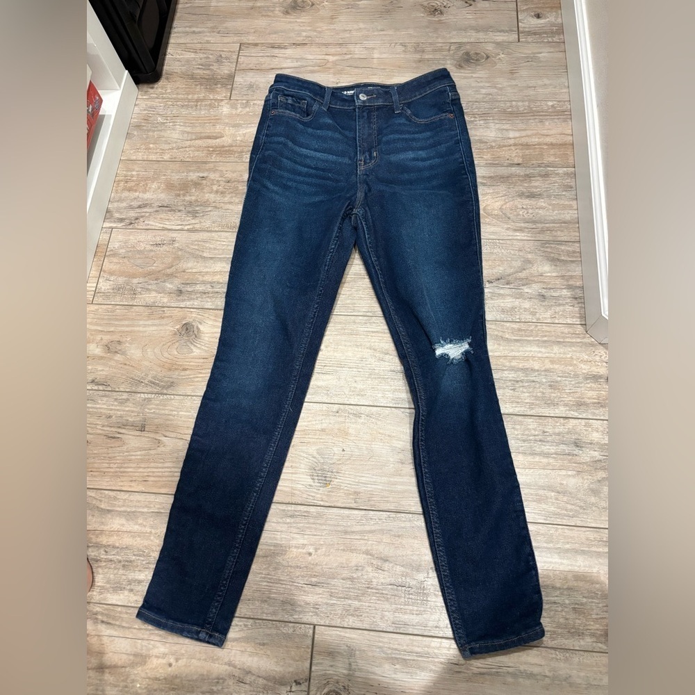 Old Navy Rockstar Super Skinny Extra High Rise Disstressed Denim Blue Jeans 6